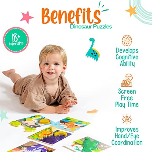 Klevly 6 PK Dinosaur Wooden Toddler Puzzles Ages 24 Wooden Puzzles for Toddlers 18 Months to 3 Yrs Montessori Toys for 2 Year Old Learning Toys for 2 Year Olds - Image 5