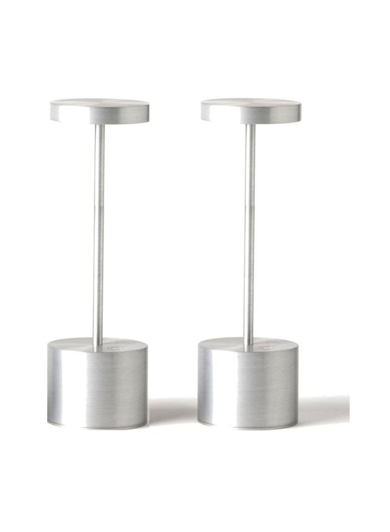 GOGOGO 2-Pack Rechargeable LED Table Lamps, Dimmable Desk Lamps, 5000 mAh, for Indoor and Outdoor Use (Silver) - Image 1