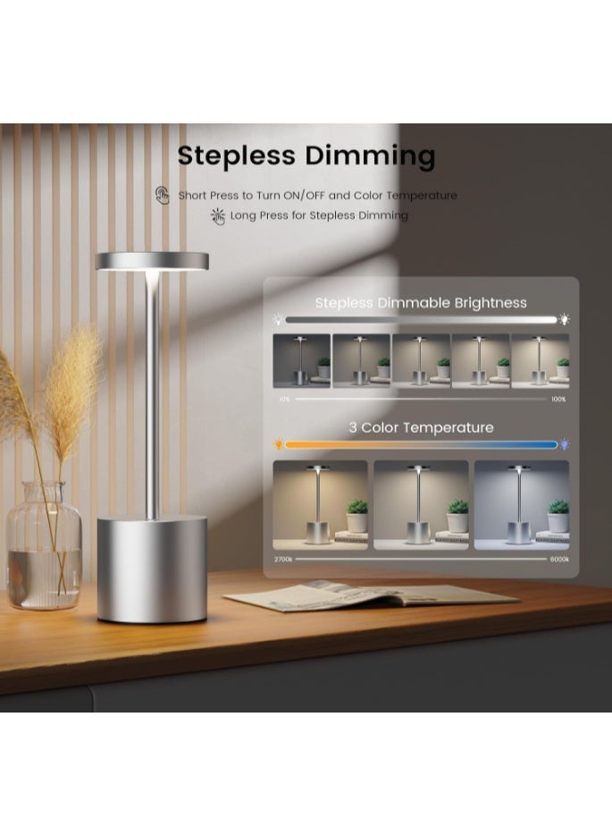GOGOGO 2-Pack Rechargeable LED Table Lamps, Dimmable Desk Lamps, 5000 mAh, for Indoor and Outdoor Use (Silver) - Image 5