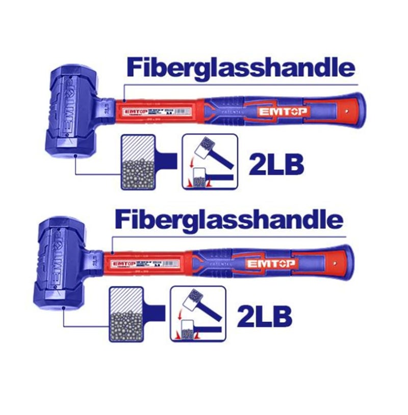 EMTOP MBTstore EMTOP EHAMDH0201 Dead Blow Mallet weight 2LB Nonmarring Plastic Non Rebounding Non spark unique design fibreglass Handle - Image 2