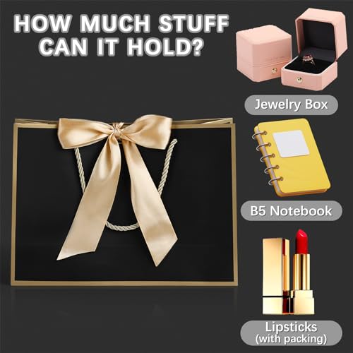 JMANNI Gift Bags with Handles, 11" Small Gift Bag for Presents, 2 Pcs Bags with 4 Tissue Paper and 2 Cards for Baby Shower Wedding Bridal Shower Mother's Day Birthday Party (Golden-Black) - Image 5