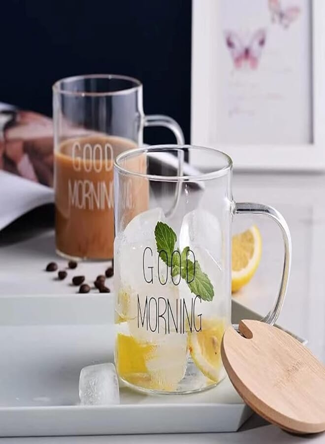 Spaceshoop Special Offer (12 Cups) Premium Thermal Glass (Good Morning) Printed with Multipurpose Handle 450ml