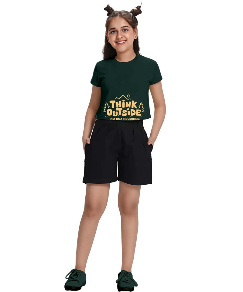 KYDA KIDS® 100% Cotton Crop top for Girls - Printed Half Sleeve Stylish Tshirt, Regular Fit Tops for Girl - Pack of 2 - Image 4