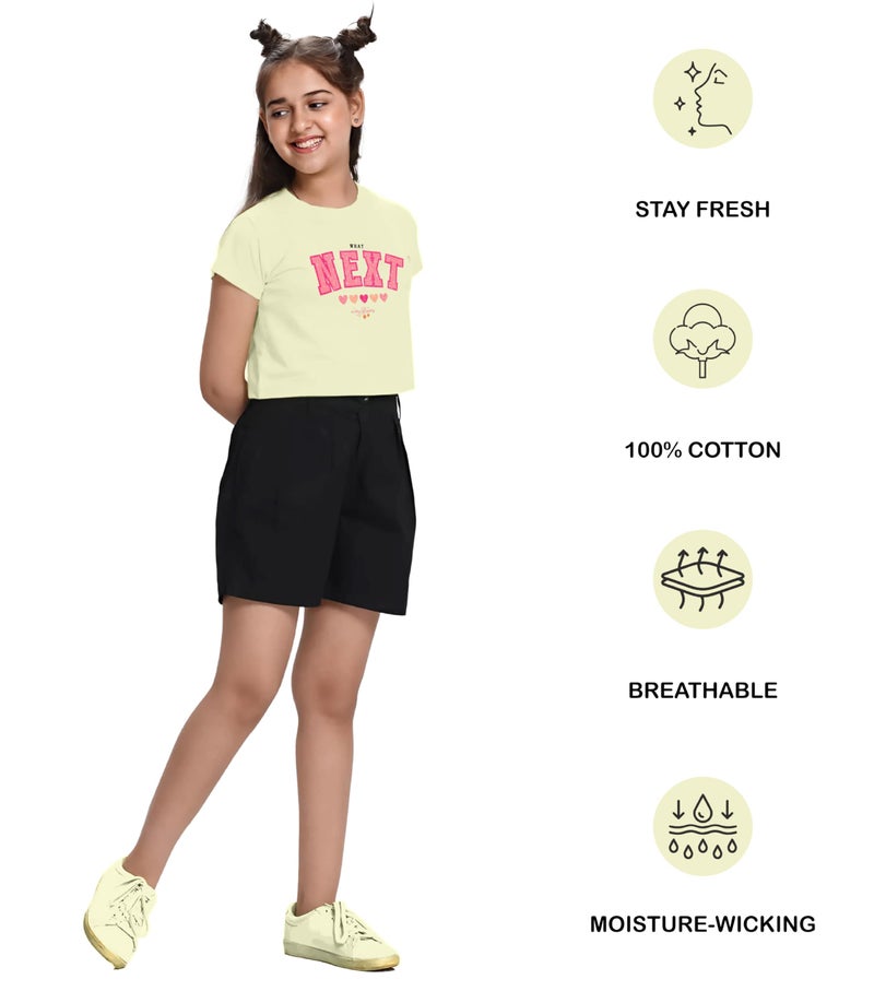 KYDA KIDS® 100% Cotton Crop top for Girls - Printed Half Sleeve Stylish Tshirt, Regular Fit Tops for Girl - Pack of 2 - Image 3