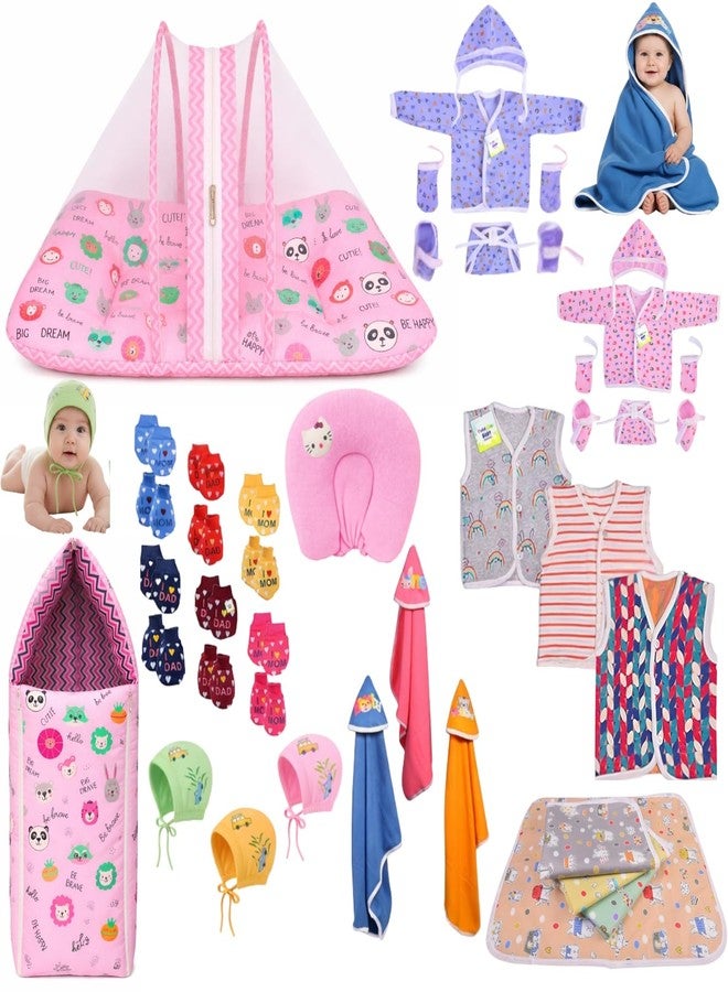 Toddylon Baby Essentials for Newborn Kit 38 in 1 Newborns Baby Set | New Born Baby Kit Combo Set & Maternity Hospital Bag Kit | Infant Combo Set for New Born Boys & Girls (0-6 Months) Pink - Image 1