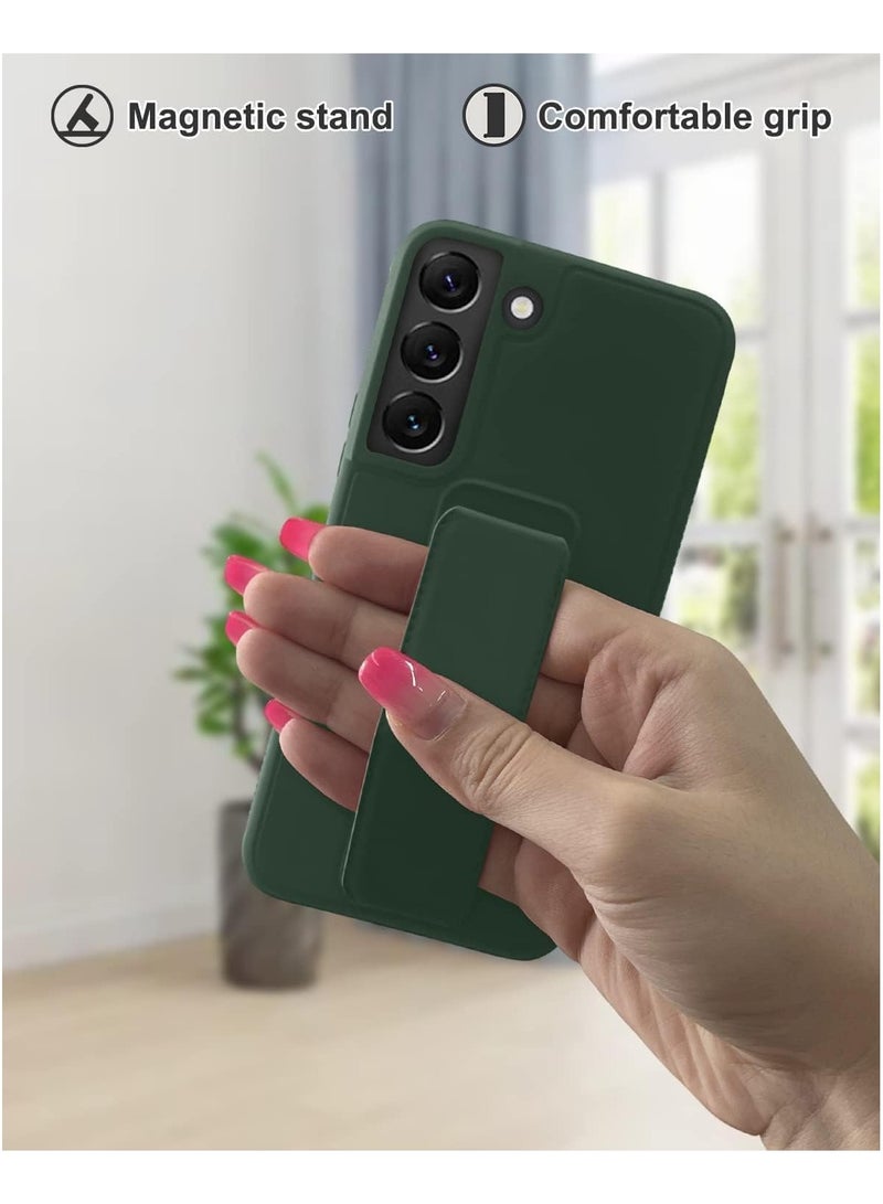 Denx Samsung Galaxy S25 Case Cover Magnetic Car Mount Kickstand & Holder, Premium Silicone Vertical & Horizontal Hand Strap and Grip with Multi Stand for Samsung Galaxy S25 (Dark Green) - Image 3