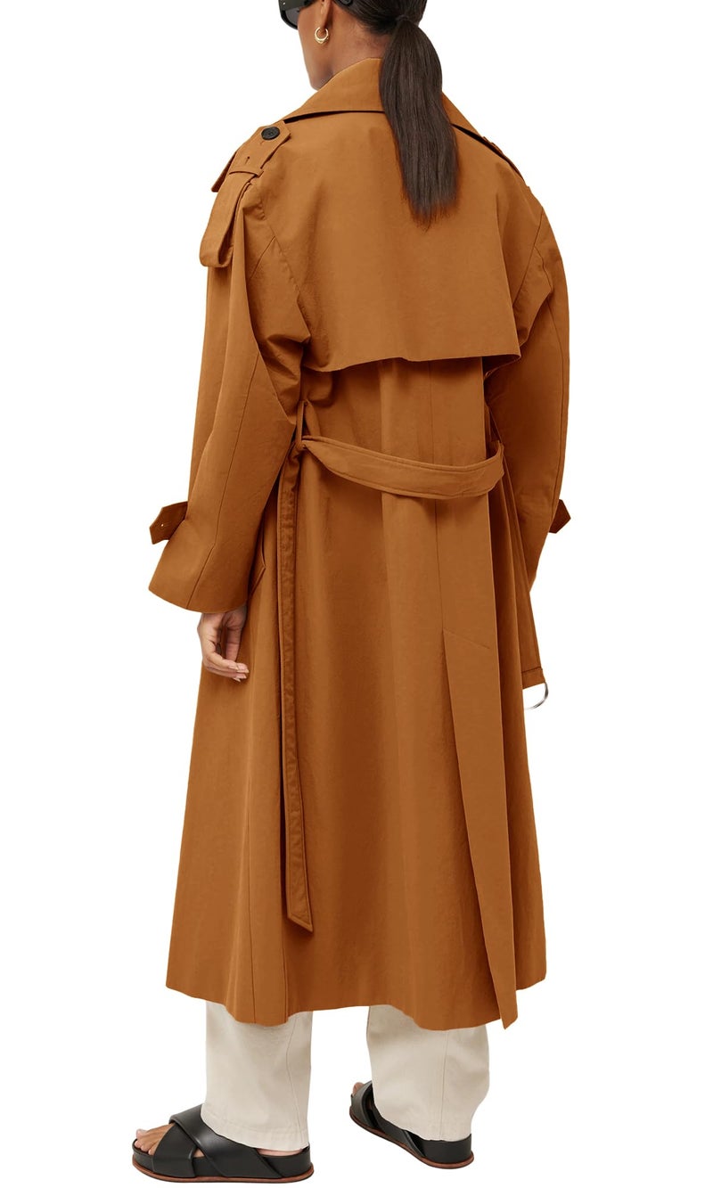 Farktop Womens Oversized Long Trench Coat Double Breasted Lapel Windproof Overcoat with Belt - Image 3