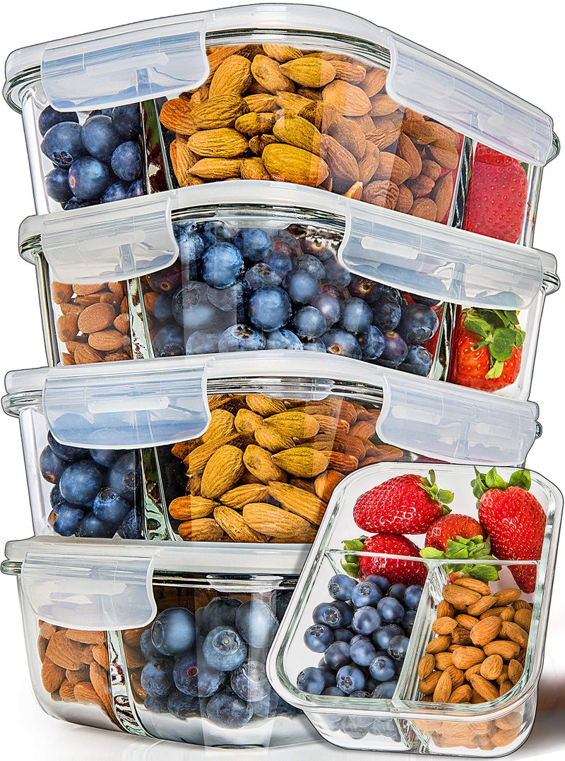Prep Naturals PrepNaturals 5 Pack 34 Oz Glass Meal Prep Containers - Dishwasher Microwave Freezer Oven Safe - Glass Storage Containers with Lids (Multi-Compartment) - Image 1