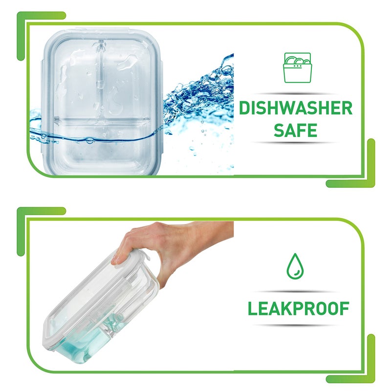 Prep Naturals PrepNaturals 5 Pack 34 Oz Glass Meal Prep Containers - Dishwasher Microwave Freezer Oven Safe - Glass Storage Containers with Lids (Multi-Compartment) - Image 5