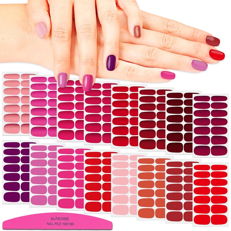 SILPECWEE 224 Pieces 16 Sheets Solid Color and Matte Nail Wraps Self Adhesive Nail Stickers Nail Polish Strips for Women Nail Art Stickers Nail Accessories with 1pc Nail File