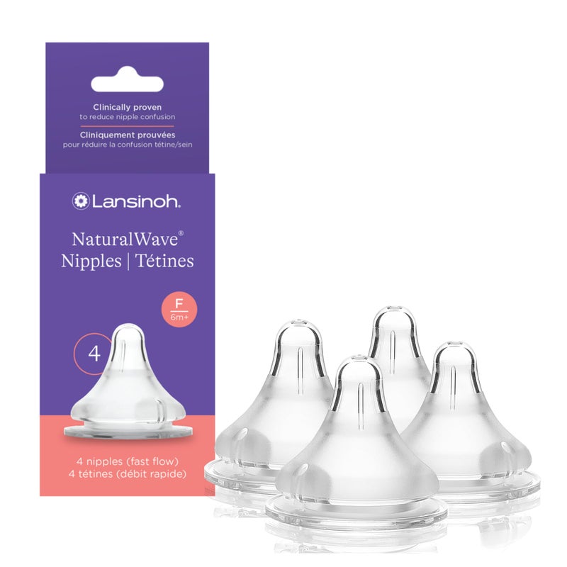Lansinoh NaturalWave Baby Bottle Nipples, Fast Flow, Size F, 6+ Months, 4 Count â€“ 100% Soft, Durable Silicone, Made Without BPA BPS, Anti-Colic, Supports Babyâ€™s Developing Mouth and Teeth - Image 1