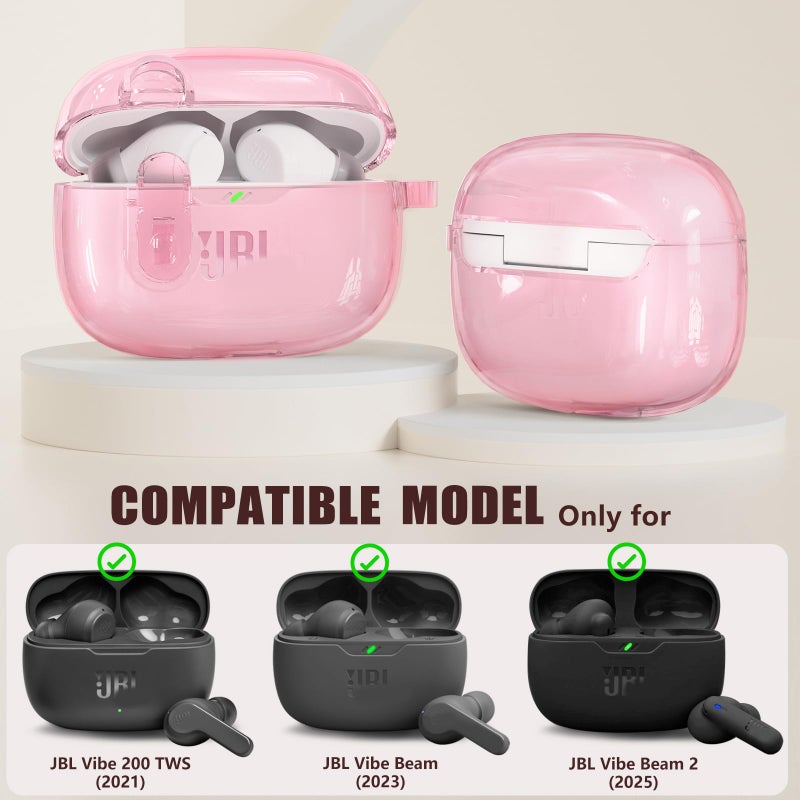 Wowwat for JBL Vibe Beam 2/JBL Vibe Beam Case with Lock,TPU Transparent Protective Earbuds Case for Men Women with Cleaner Kit and Keychain Compatible with JBL Vibe 200TWS Clear Pink - Image 2