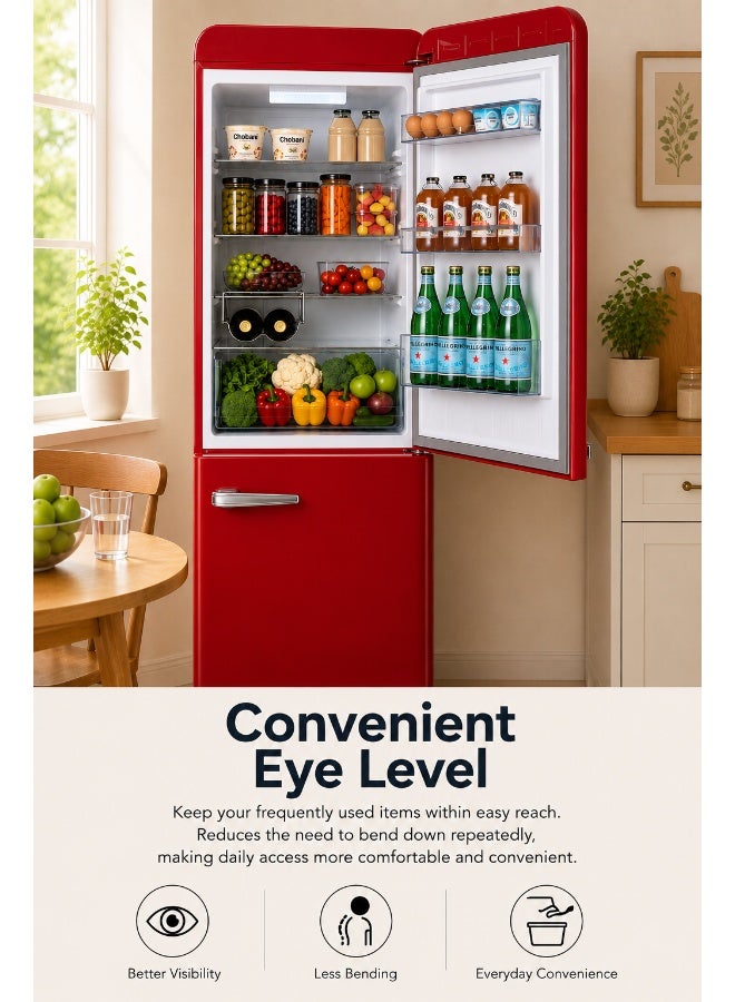 HOOVER 300L Bottom Mount Retro Style Refrigerator, Total No Frost Design, Metal Texture Handle, Electronic Control & LED Light, Silver Strip & Ice Twister, 1 Year Warranty,Red - HBR-M300-RR 300 L HBR-M300-RR Red - Image 4
