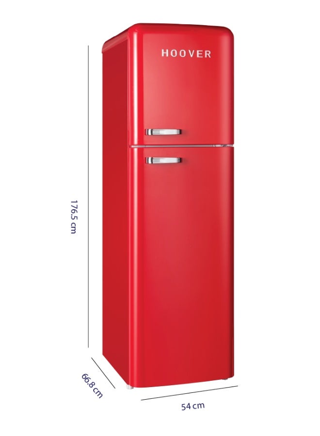HOOVER 300L Bottom Mount Retro Style Refrigerator, Total No Frost Design, Metal Texture Handle, Electronic Control & LED Light, Silver Strip & Ice Twister, 1 Year Warranty,Red - HBR-M300-RR 300 L HBR-M300-RR Red - Image 2