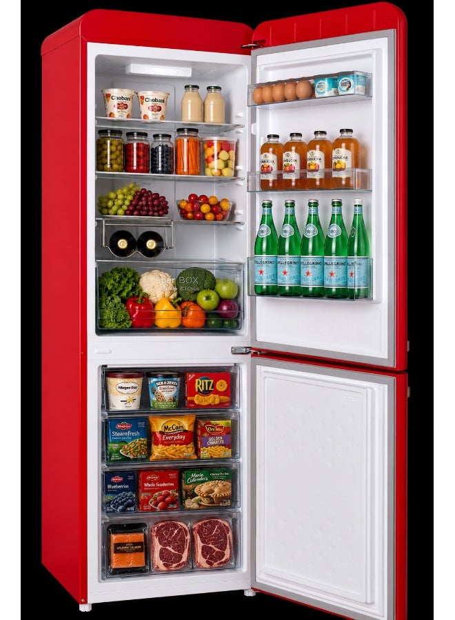HOOVER 300L Bottom Mount Retro Style Refrigerator, Total No Frost Design, Metal Texture Handle, Electronic Control & LED Light, Silver Strip & Ice Twister, 1 Year Warranty,Red - HBR-M300-RR 300 L HBR-M300-RR Red - Image 5