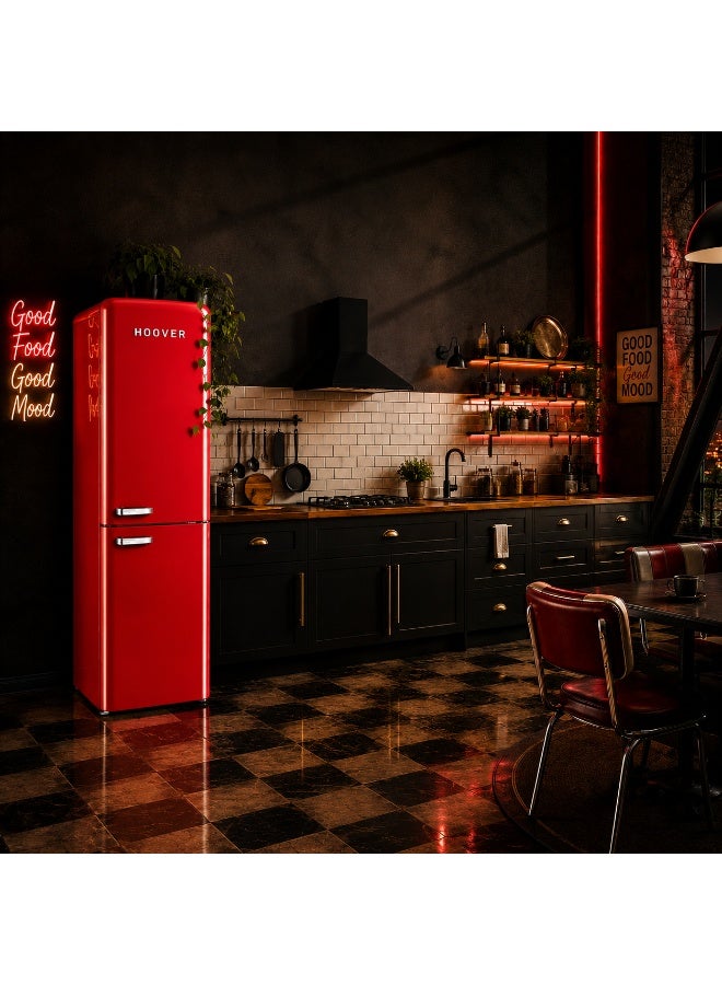 HOOVER 300L Bottom Mount Retro Style Refrigerator, Total No Frost Design, Metal Texture Handle, Electronic Control & LED Light, Silver Strip & Ice Twister, 1 Year Warranty,Red - HBR-M300-RR 300 L HBR-M300-RR Red - Image 3