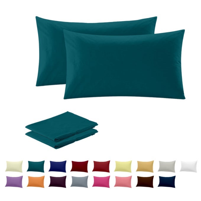 LUXURY TEAL PILLOWCASES 2 PACK ULTRASOFT POLYCOTTON PILLOW COVERS WITH ENVELOPE CLOSURE BREATHABLE ANTIALLERGY FADE WRINKLE RESISTANT PILLOW CASE STANDARD UK SIZE 50X75CM TEAL