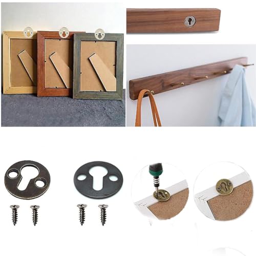ZAAWUUT Metal Keyhole Hangers,Iron Shelf Brackets with Screws,Set of 20,Round Keyhole Brackets for Picture Frame Wall Decorations (Black) - Image 2