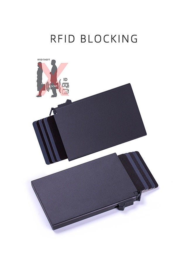 Card Holder Wallet, Minimalist Pop up Wallet for Men RFID Blocking Slim Business Credit Card Wallet with Money Pocket Aluminum Metal Bank Card Case Black  - Image 2