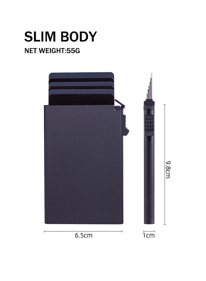 Card Holder Wallet, Minimalist Pop up Wallet for Men RFID Blocking Slim Business Credit Card Wallet with Money Pocket Aluminum Metal Bank Card Case Black  - Image 5