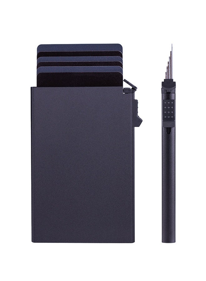 Card Holder Wallet, Minimalist Pop up Wallet for Men RFID Blocking Slim Business Credit Card Wallet with Money Pocket Aluminum Metal Bank Card Case Black  - Image 1