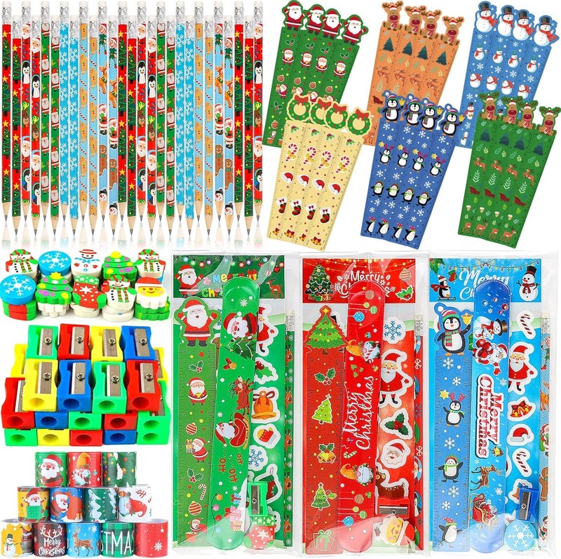 ANPHILE 28 Pack Christmas Stationery Party Favors Christmas Classroom Gifts for Students with Pencils Rulers Erasers Stickers Xmas Goodie Bags for Kids Class Gifts Bulk Prizes Holiday Gift - Image 3