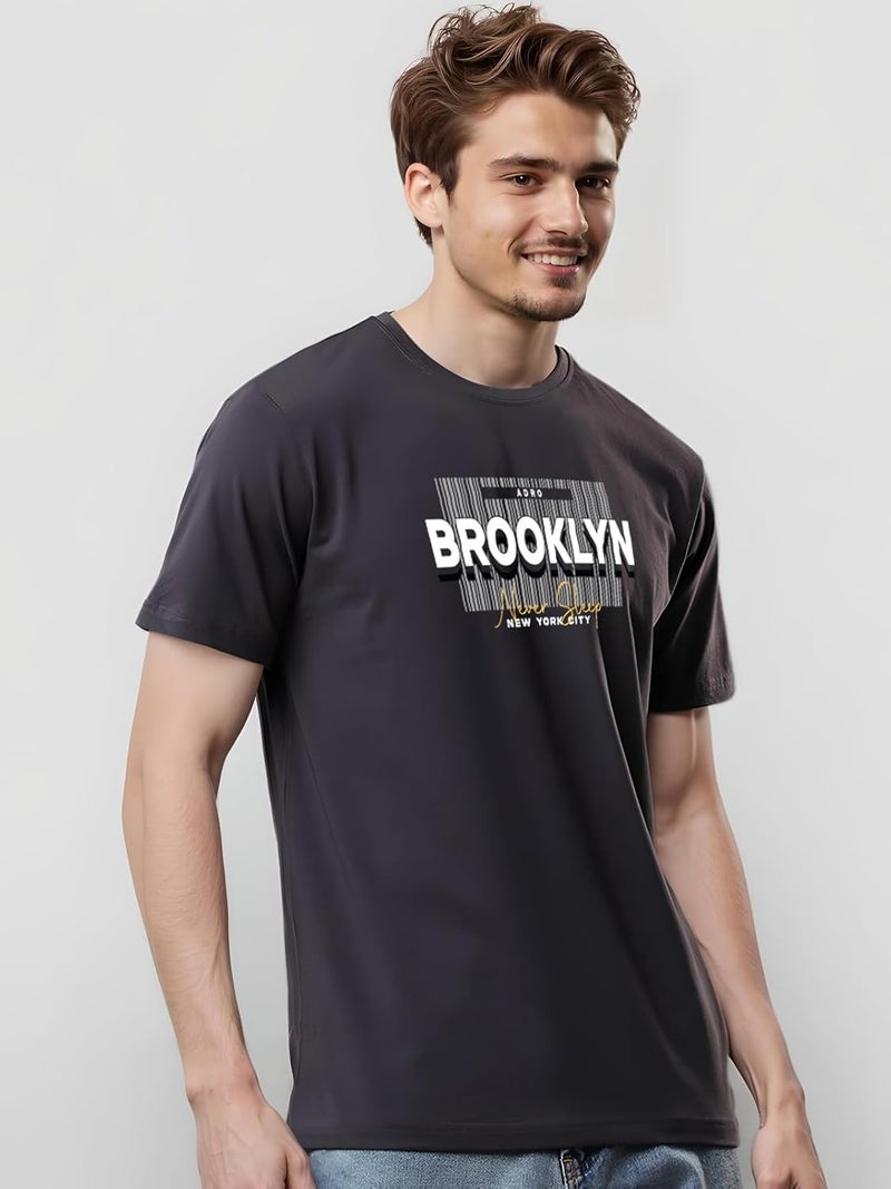 ADRO Men's Printed Dark Grey T-Shirt - Premium Lycra Cotton Regular Fit - Image 4