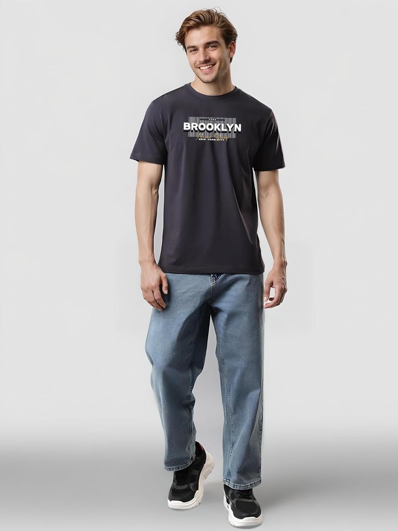 ADRO Men's Printed Dark Grey T-Shirt - Premium Lycra Cotton Regular Fit - Image 5