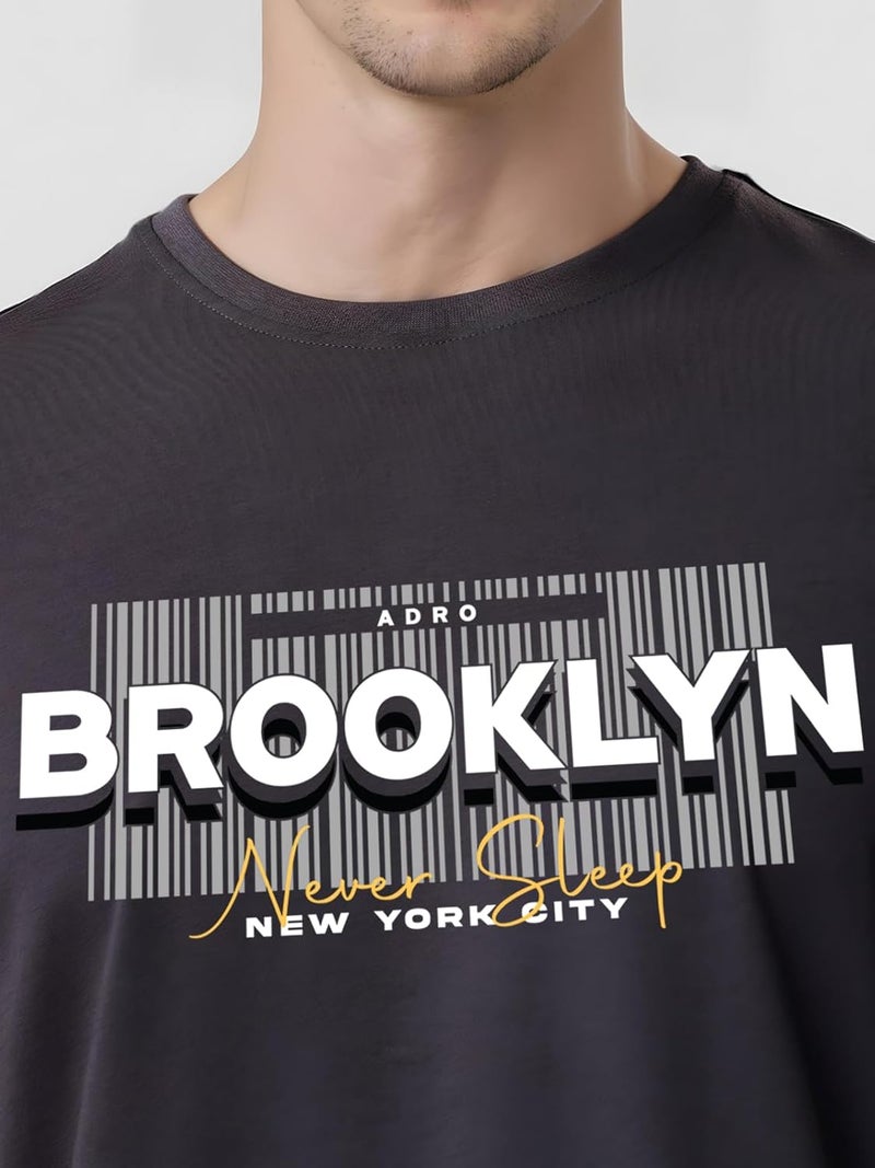 ADRO Men's Printed Dark Grey T-Shirt - Premium Lycra Cotton Regular Fit - Image 3