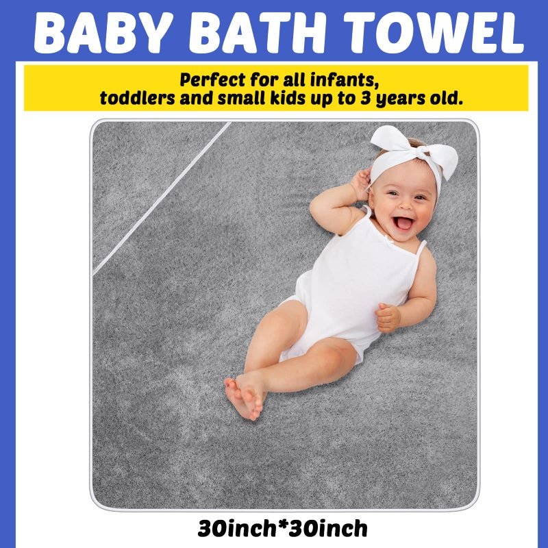Reginary 4 Pack Baby Hooded Towels Coral Fleece Baby Bath Towels 30 x 30 Inch Soft Absorbent Hooded Bath Blanket for Newborn Toddler Infant Boy Girl Shower Gift Supplies (Gray) - Image 2