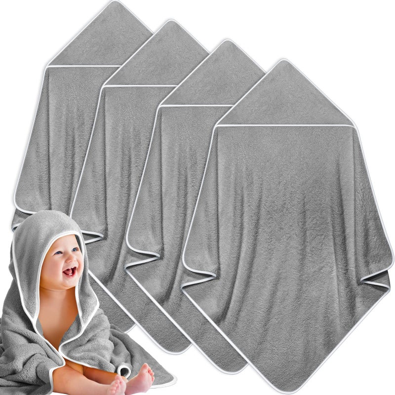 Reginary 4 Pack Baby Hooded Towels Coral Fleece Baby Bath Towels 30 x 30 Inch Soft Absorbent Hooded Bath Blanket for Newborn Toddler Infant Boy Girl Shower Gift Supplies (Gray) - Image 1