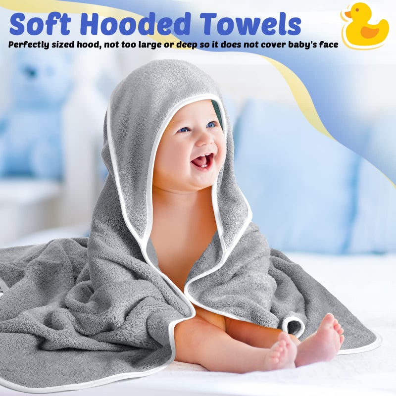 Reginary 4 Pack Baby Hooded Towels Coral Fleece Baby Bath Towels 30 x 30 Inch Soft Absorbent Hooded Bath Blanket for Newborn Toddler Infant Boy Girl Shower Gift Supplies (Gray) - Image 4