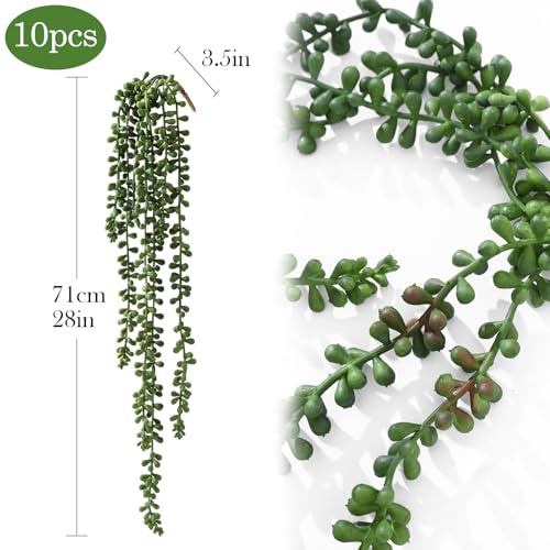 dallisten 10 Pcs Artificial Succulents Hanging Plants, Fake String of Pearls Greenery Plants, Decoration for Wall Home Backdrop Garden Windows Balcony Indoor and Outdoor (10PCS Green) - Image 3