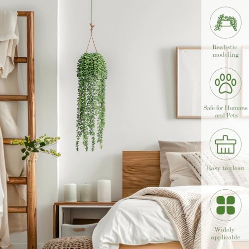 dallisten 10 Pcs Artificial Succulents Hanging Plants, Fake String of Pearls Greenery Plants, Decoration for Wall Home Backdrop Garden Windows Balcony Indoor and Outdoor (10PCS Green) - Image 4