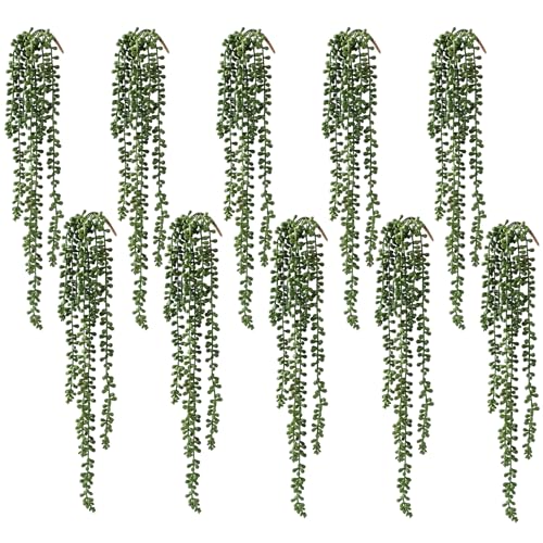 dallisten 10 Pcs Artificial Succulents Hanging Plants, Fake String of Pearls Greenery Plants, Decoration for Wall Home Backdrop Garden Windows Balcony Indoor and Outdoor (10PCS Green) - Image 1