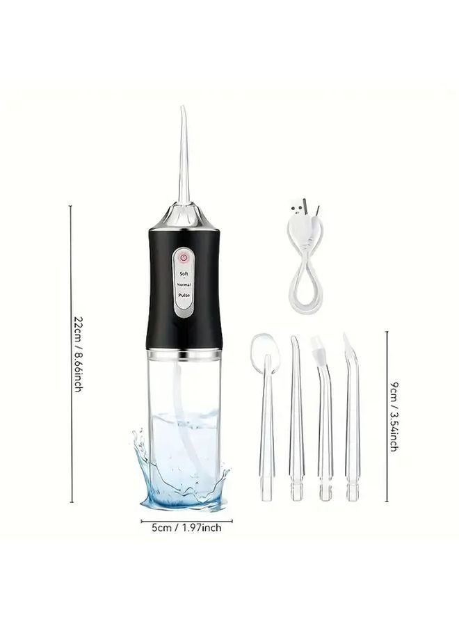 Black Cordless Electric Water Flosser USB Rechargeable With 4 Nozzles For Teeth And Gum Care - Image 4