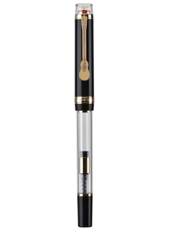 Wikult Jinhao 1935 Tiandao Series Fountain Pen, Size 8 Medium Nib Piano Black & Transparent Acrylic with Guitar Clip and Large Capacity Converter - Image 2