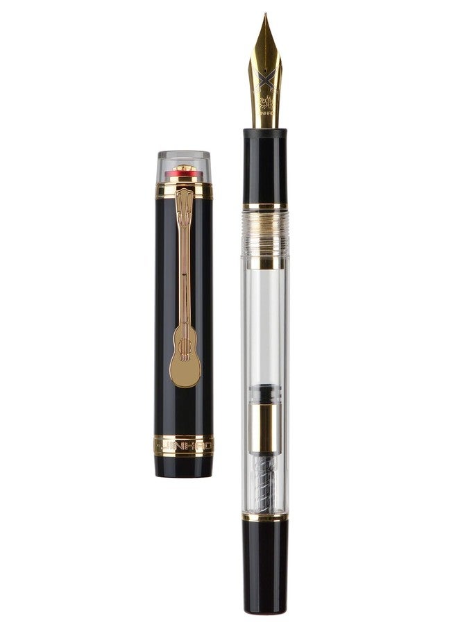 Wikult Jinhao 1935 Tiandao Series Fountain Pen, Size 8 Medium Nib Piano Black & Transparent Acrylic with Guitar Clip and Large Capacity Converter - Image 1