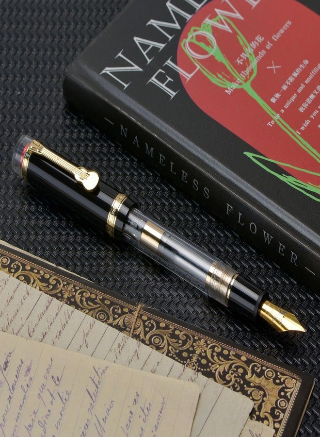 Wikult Jinhao 1935 Tiandao Series Fountain Pen, Size 8 Medium Nib Piano Black & Transparent Acrylic with Guitar Clip and Large Capacity Converter - Image 4