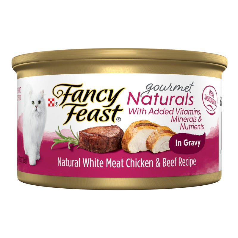 Fancy Feast Purina Fancy Feast Wet Cat Food Gourmet Naturals White Meat Chicken & Beef Recipe in Gravy - (Pack of 12) 3 oz. Cans - Image 1