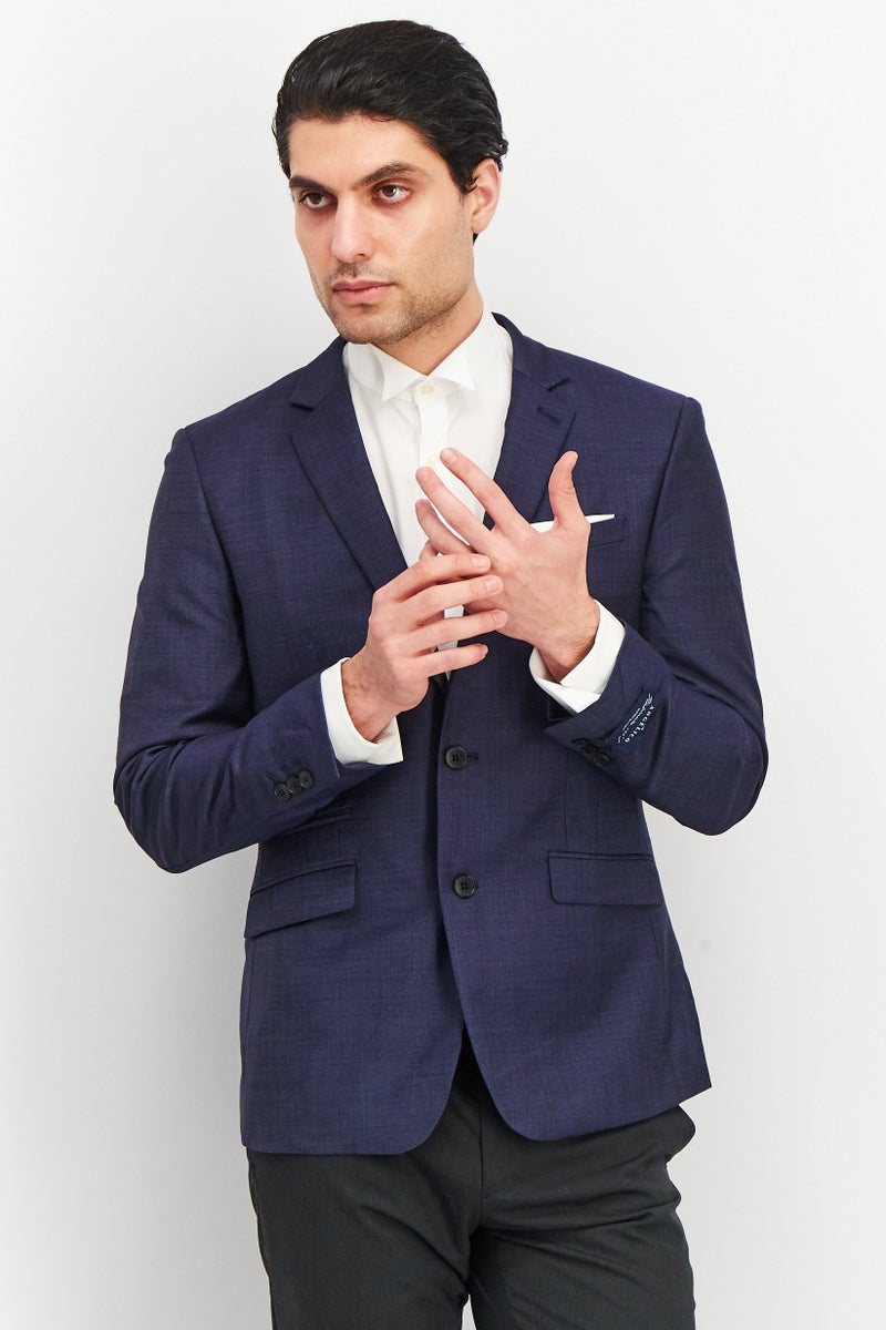 SELECTED Men Fitted Solid Blazer, Midnight Blue - Image 1