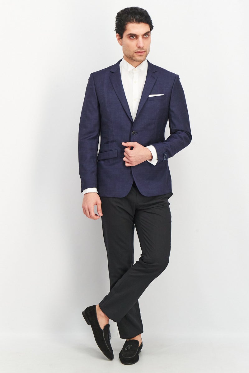 SELECTED Men Fitted Solid Blazer, Midnight Blue - Image 2