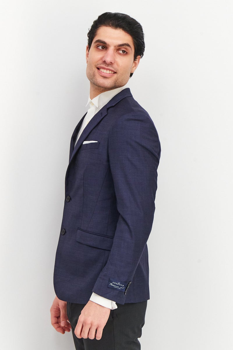 SELECTED Men Fitted Solid Blazer, Midnight Blue - Image 3