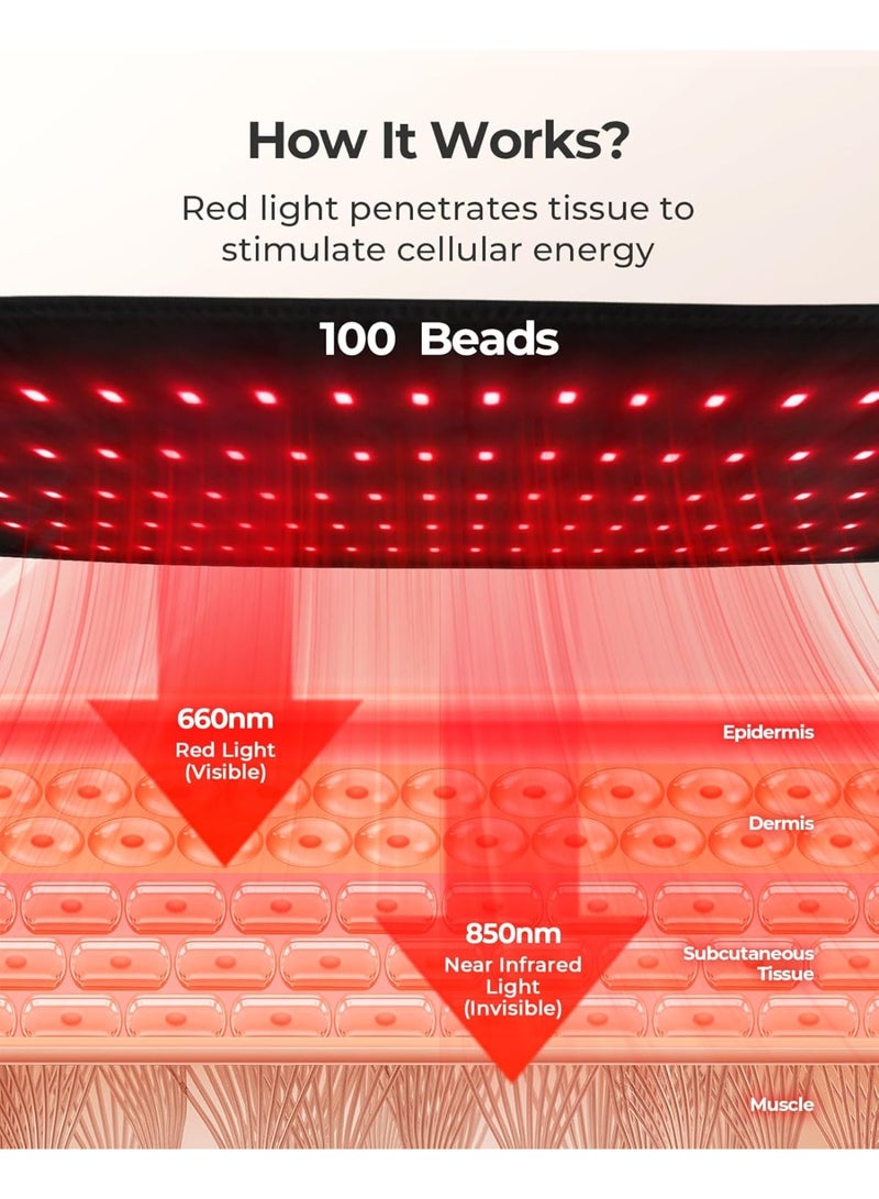 Arabest Red Light Therapy Belt, 660nm & 850nm Near Infrared Light Therapy for Body with Timer, 5000mAh Battery, Portable & Cordless, Red Light Therapy Wrap for Pain Relief - Image 2