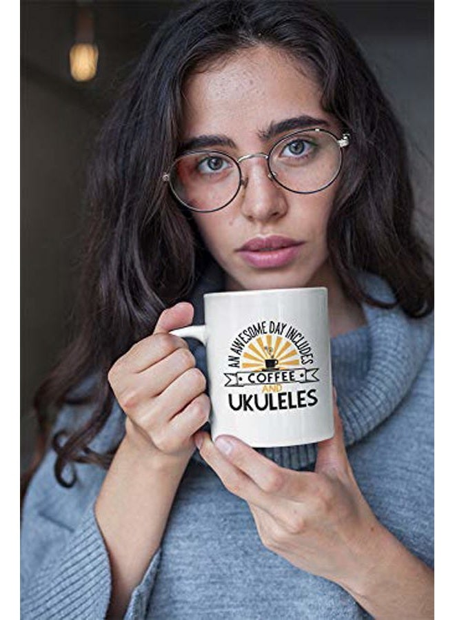 Casitika Ukulele Themed Gifts. 11 oz Ceramic Novelty Mug For Music Player or Teacher. An Awesome Day Includes Coffee and Ukuleles. - Image 4