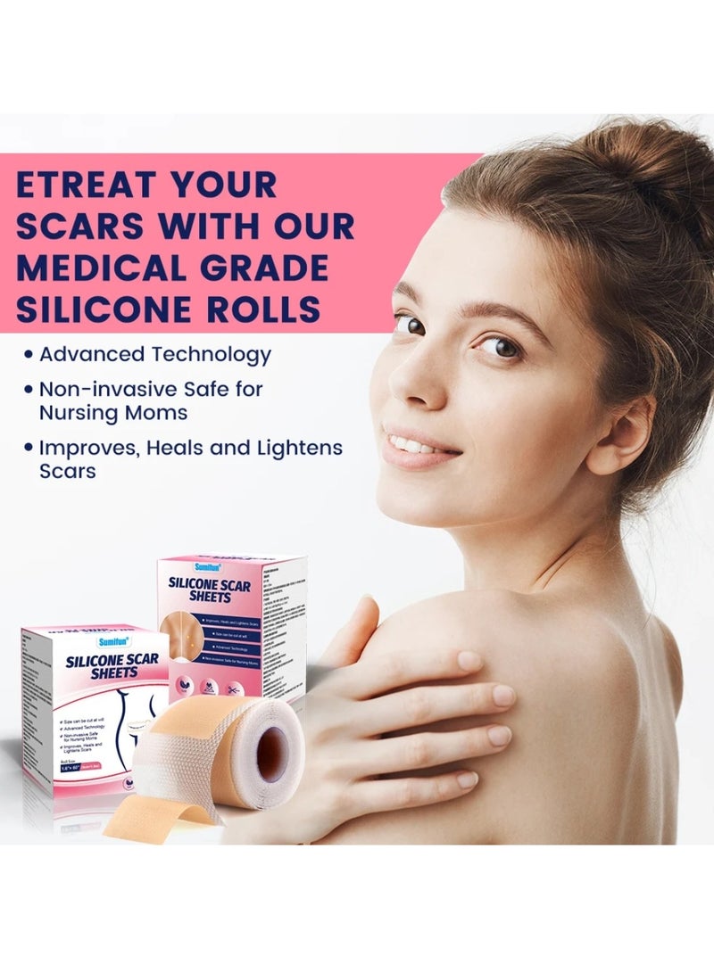 Sumifun شرائح ندبات السيليكون من السيليكون الطبي - 1.5م، شريط ندبات السيليكون للكيلويد، ندبات العملية القيصرية، إزالة ندبات الجراحة، لفة جل السيليكون، لاصقات إزالة الندبات، شرائط إزالة الندبات - Image 3