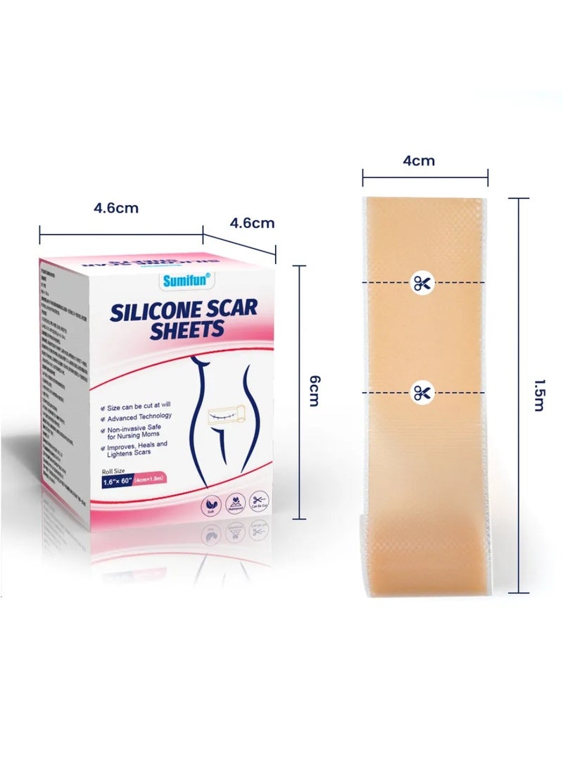 Sumifun شرائح ندبات السيليكون من السيليكون الطبي - 1.5م، شريط ندبات السيليكون للكيلويد، ندبات العملية القيصرية، إزالة ندبات الجراحة، لفة جل السيليكون، لاصقات إزالة الندبات، شرائط إزالة الندبات - Image 5