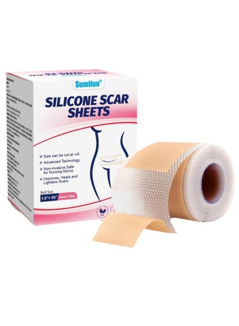 Sumifun شرائح ندبات السيليكون من السيليكون الطبي - 1.5م، شريط ندبات السيليكون للكيلويد، ندبات العملية القيصرية، إزالة ندبات الجراحة، لفة جل السيليكون، لاصقات إزالة الندبات، شرائط إزالة الندبات - Image 1