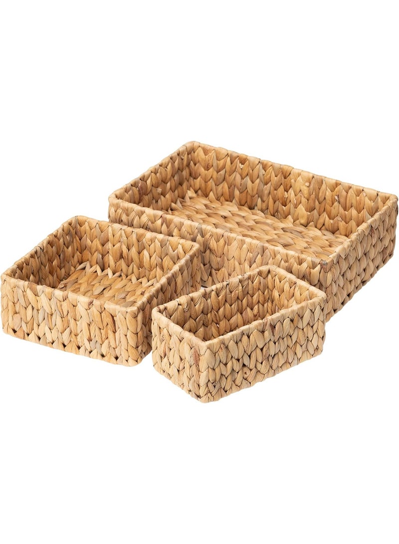 سلال الخشب لتنظيم 3Pack, مجموعة سلال تخزين الخشب الكبيرة والصغيرة, سلال المنسوجة ديكور اليد للتخزين, سلال تخزين المياه Hyacinth لخزانة رف الخزانة - Image 1