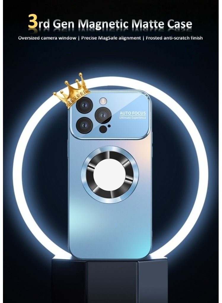 Stylish Large Window Case for iPhone 16 Pro Max - Compatible with MagSafe Slim Matte Finish Shockproof Phone Case with Showcase, Full Camera Lens Protection, Anti-Fingerprint Dustproof TPU Cover (Light Blue) - Image 3